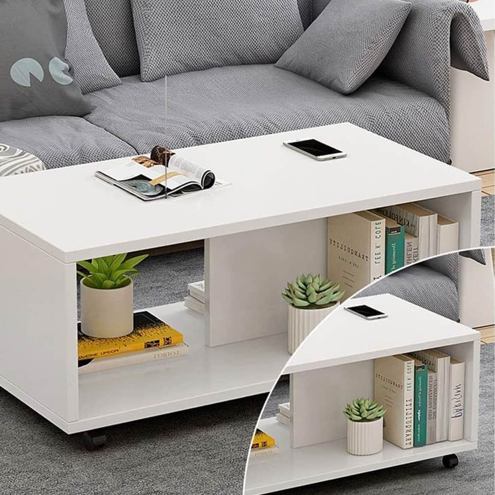 Engineered Wood Center Table with Wheels - left_view