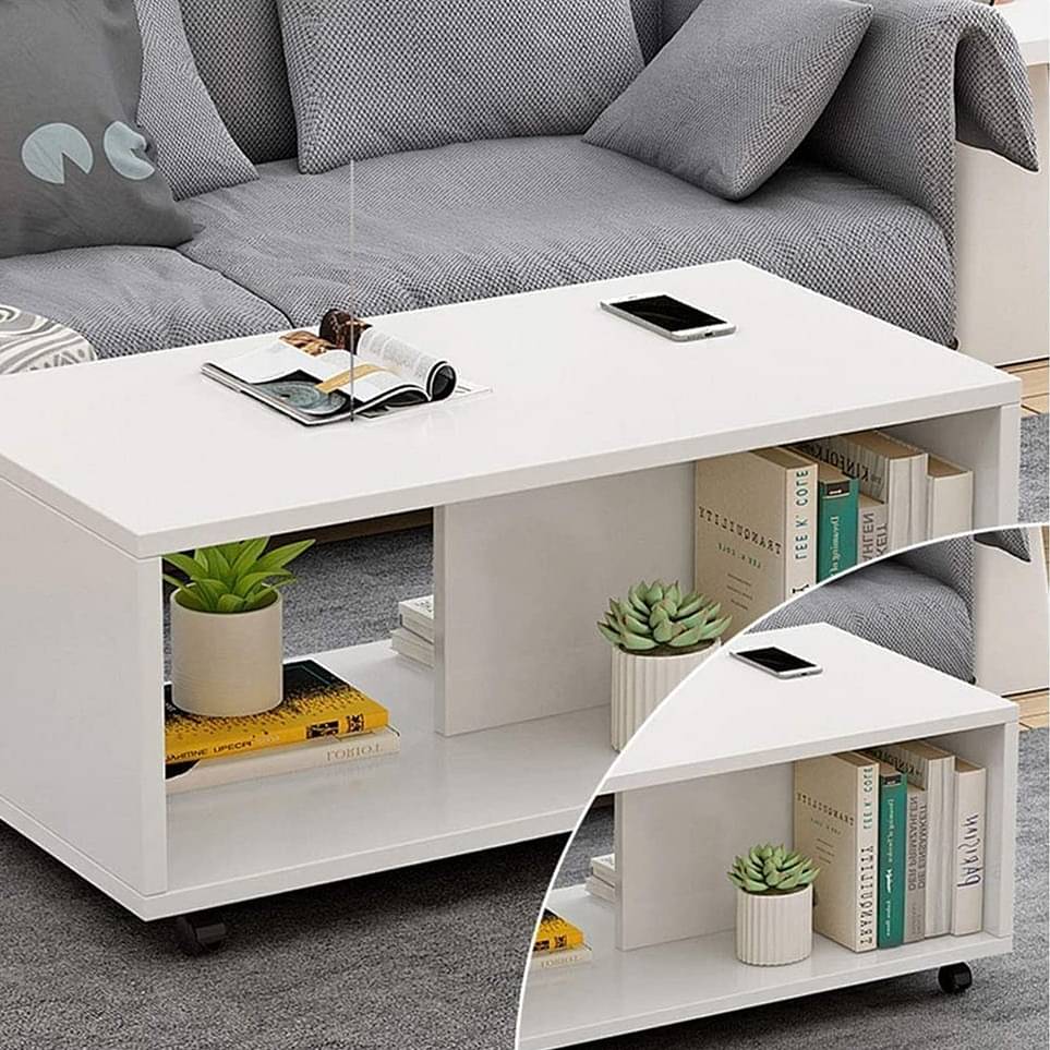 Engineered Wood Center Table with Wheels