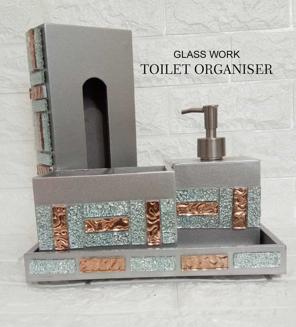 Designer Bathroom Accessory Set Silver - photo