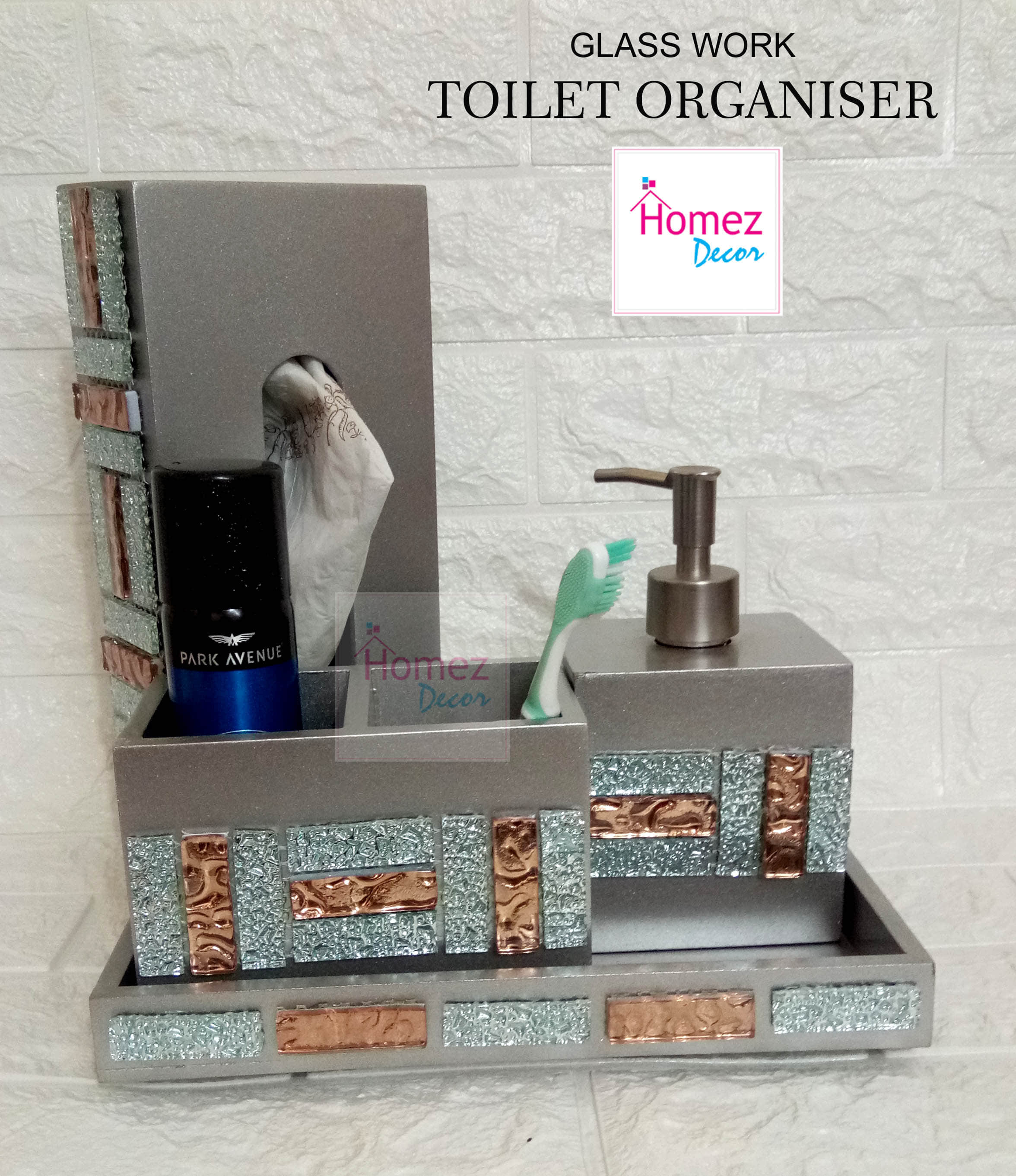 Designer Bathroom Accessory Set Silver - front_view