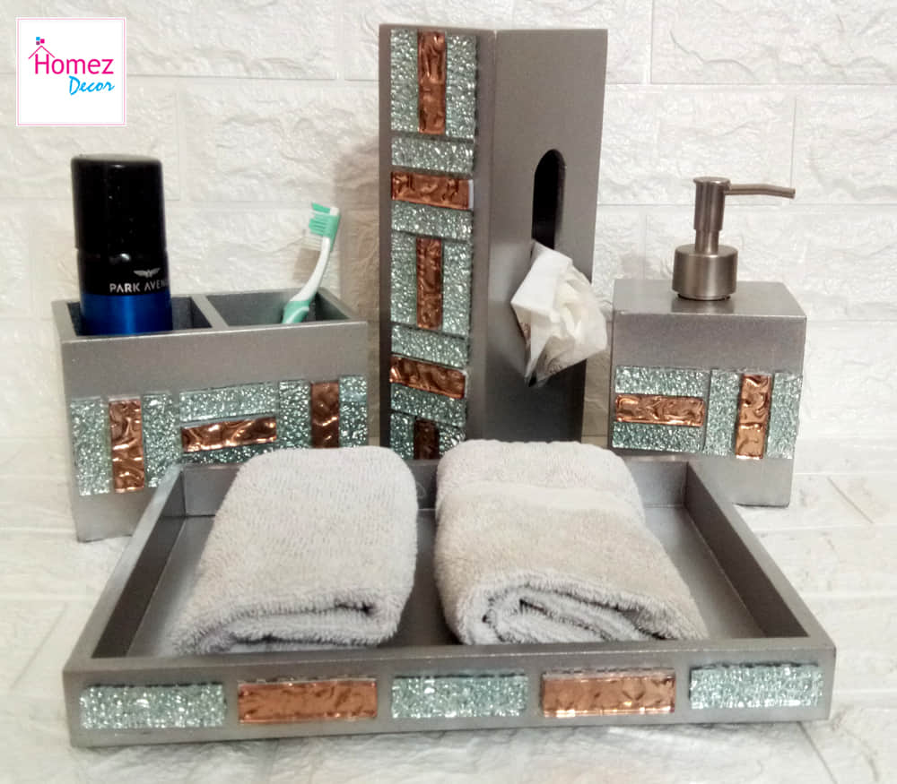 Designer Bathroom Accessory Set Silver - top_view