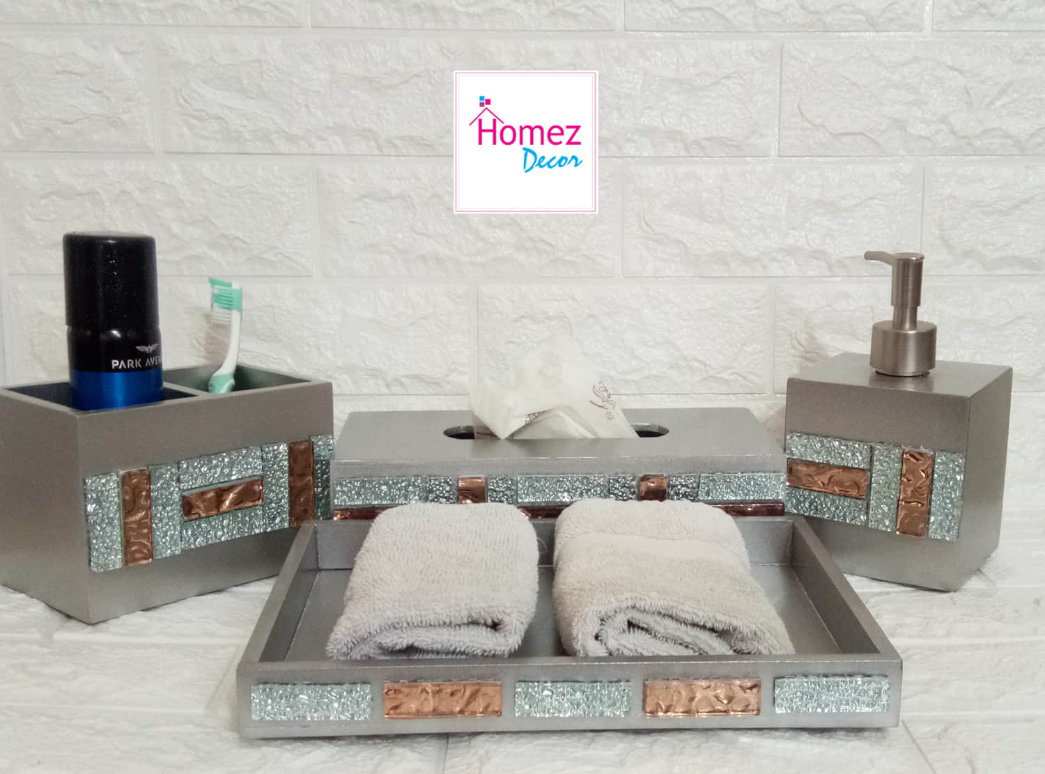 Designer Bathroom Accessory Set Silver - rear_view