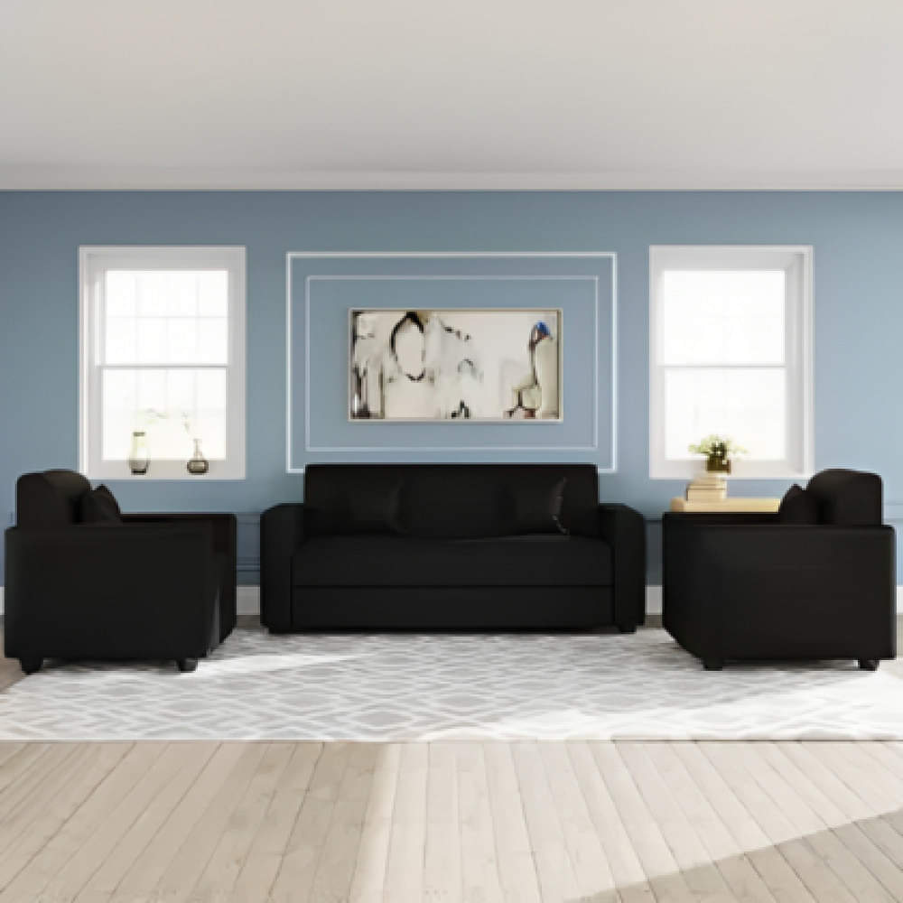 Black Leatherette 5 Seater Sofa Set (3+1+1) - photo