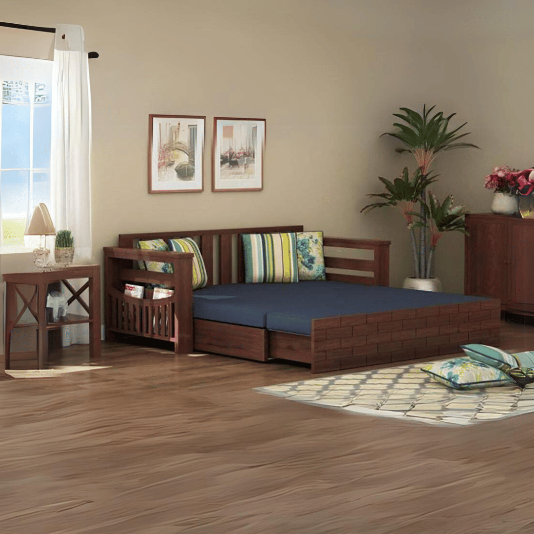 Teak Wood 3 Seater Sofa Cum Bed