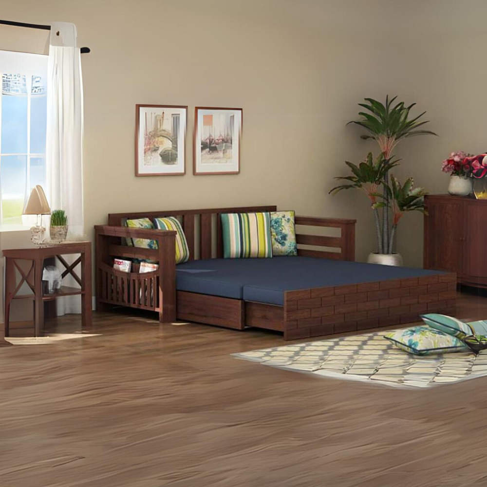 Teak Wood 3 Seater Sofa Cum Bed - photo