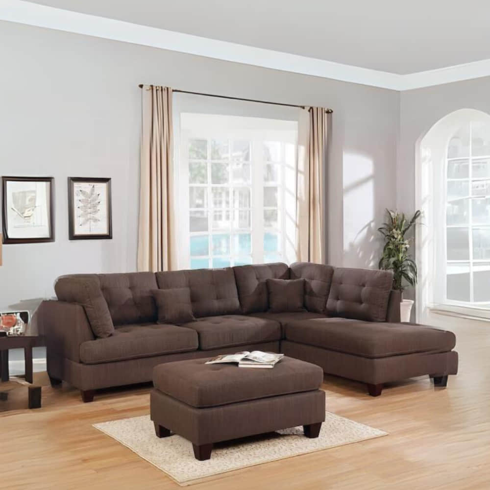 Choco Brown L Shape Sofa Set - photo