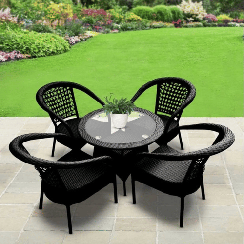 Outdoor / Indoor Patio Balcony Chair Set With Glass Table