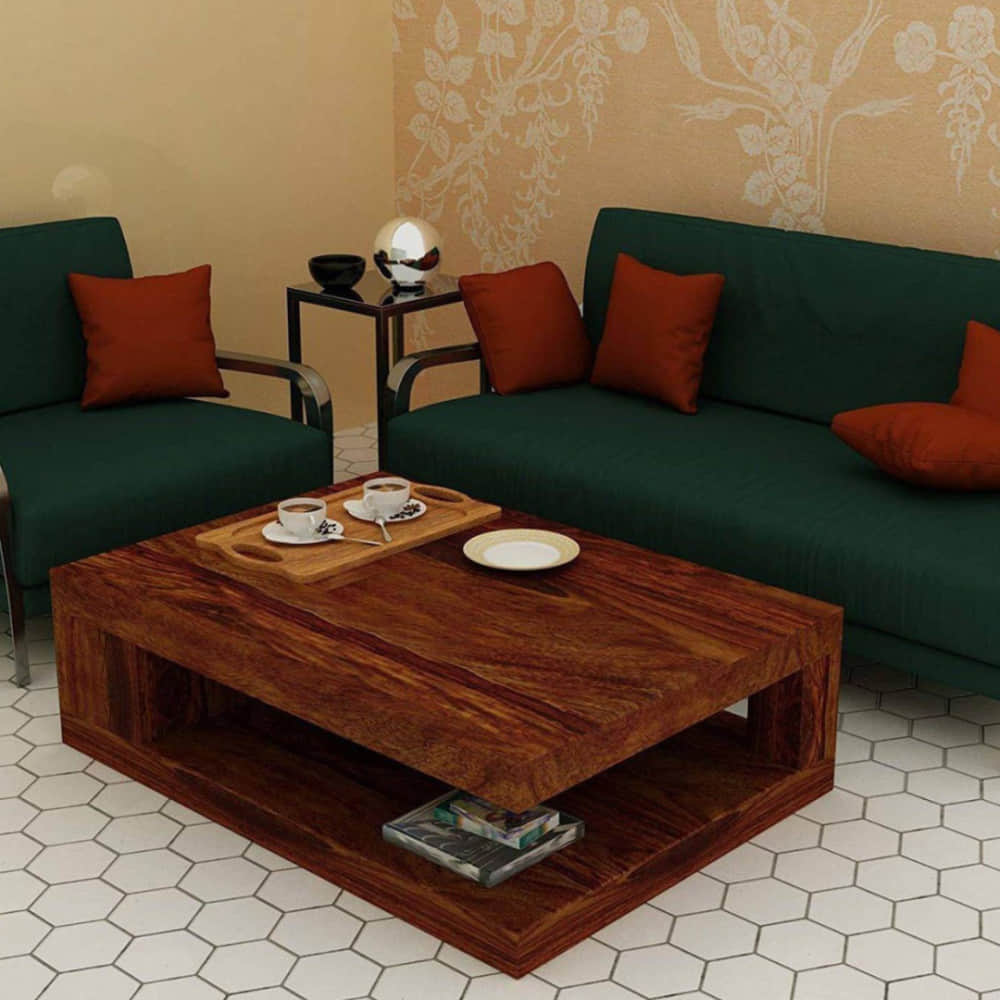 Sheesham Wood Modern Coffee Table In Honey Oak Finish - photo