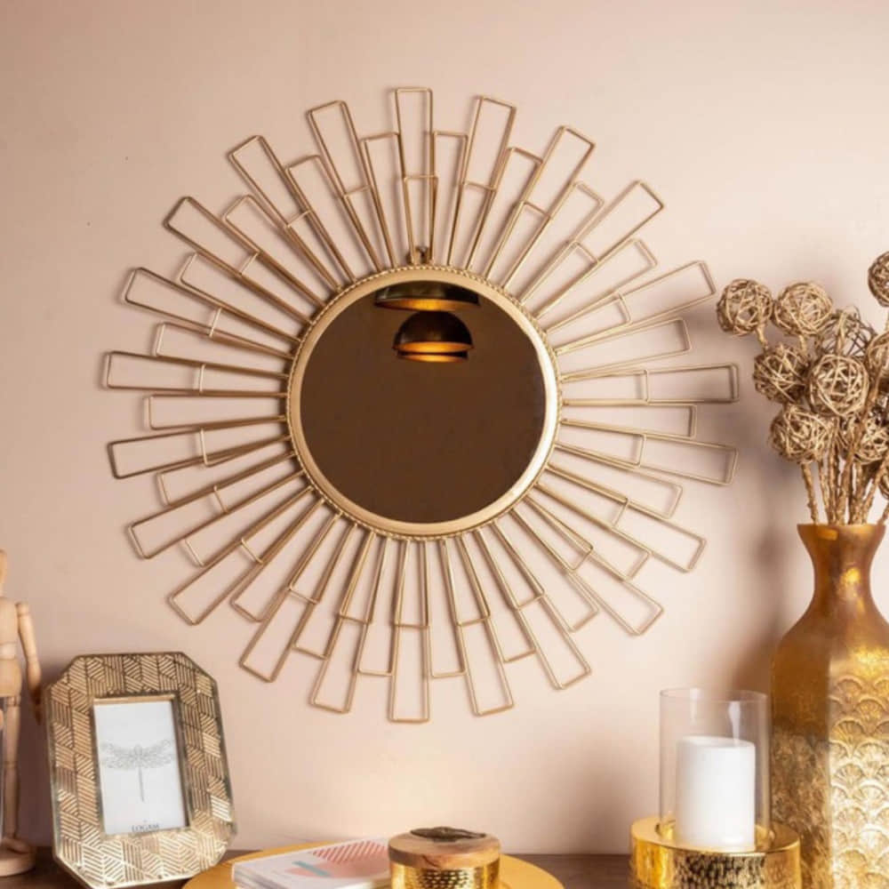 Decorative Antique Gold Geometric Metal Wall Mirror - photo