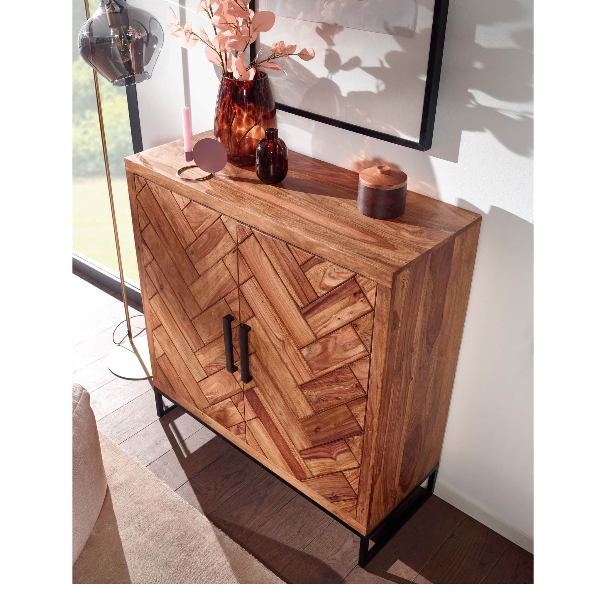 Sapa Wooden Shoes Stand with 2 Door Cabinet Storage - front_view
