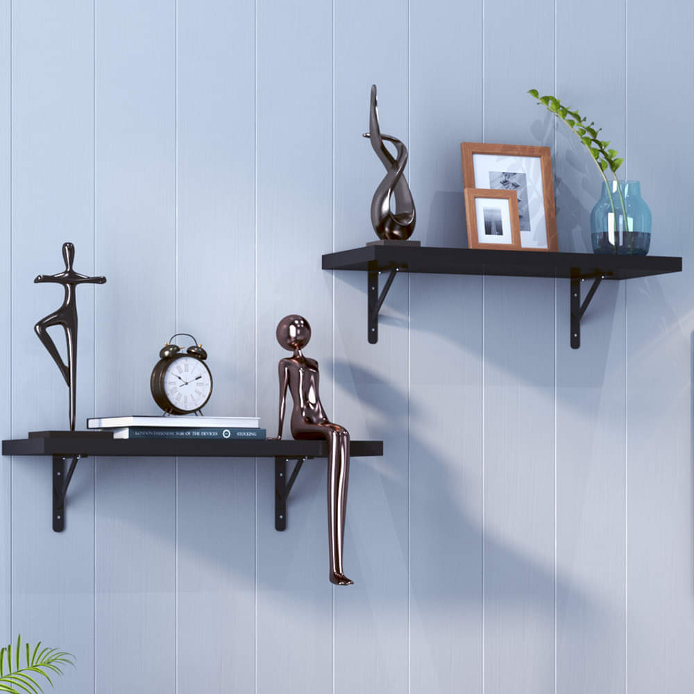 Eric Wood & Metal Wall Mounted Floating Shelves - photo