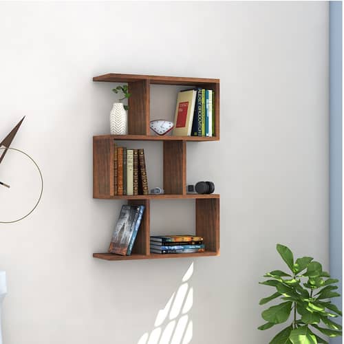 Omega Book Shelf/Wall Shelf and Storage Unit | Display Unit (Walnut, Set of 1)