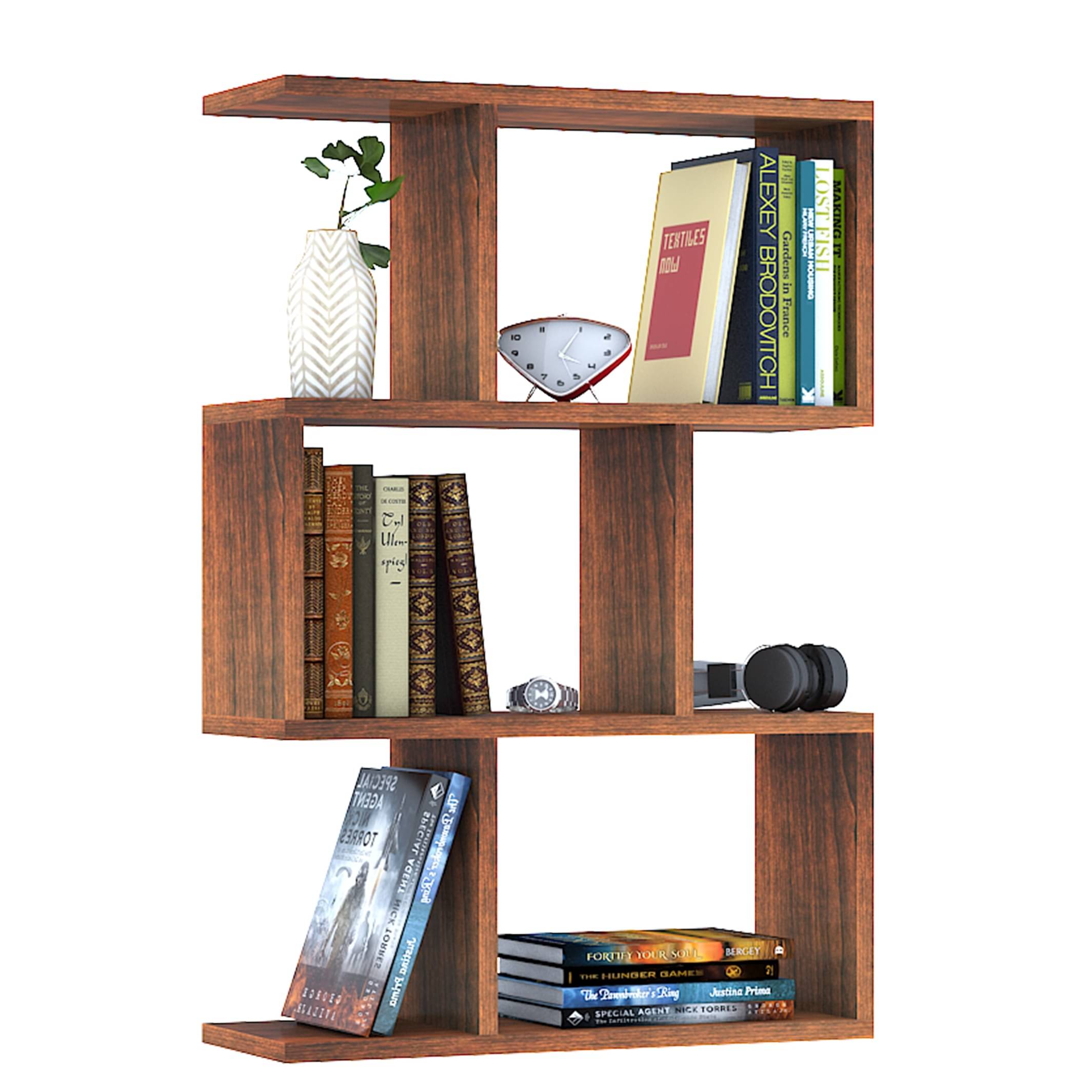 Omega Book Shelf/Wall Shelf and Storage Unit | Display Unit (Walnut, Set of 1)