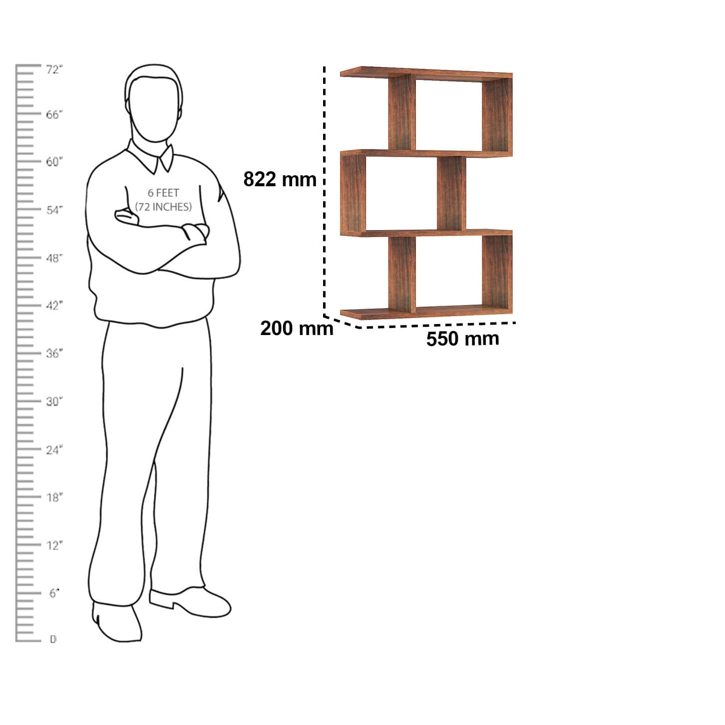 Omega Book Shelf/Wall Shelf and Storage Unit | Display Unit (Walnut, Set of 1) - left_view