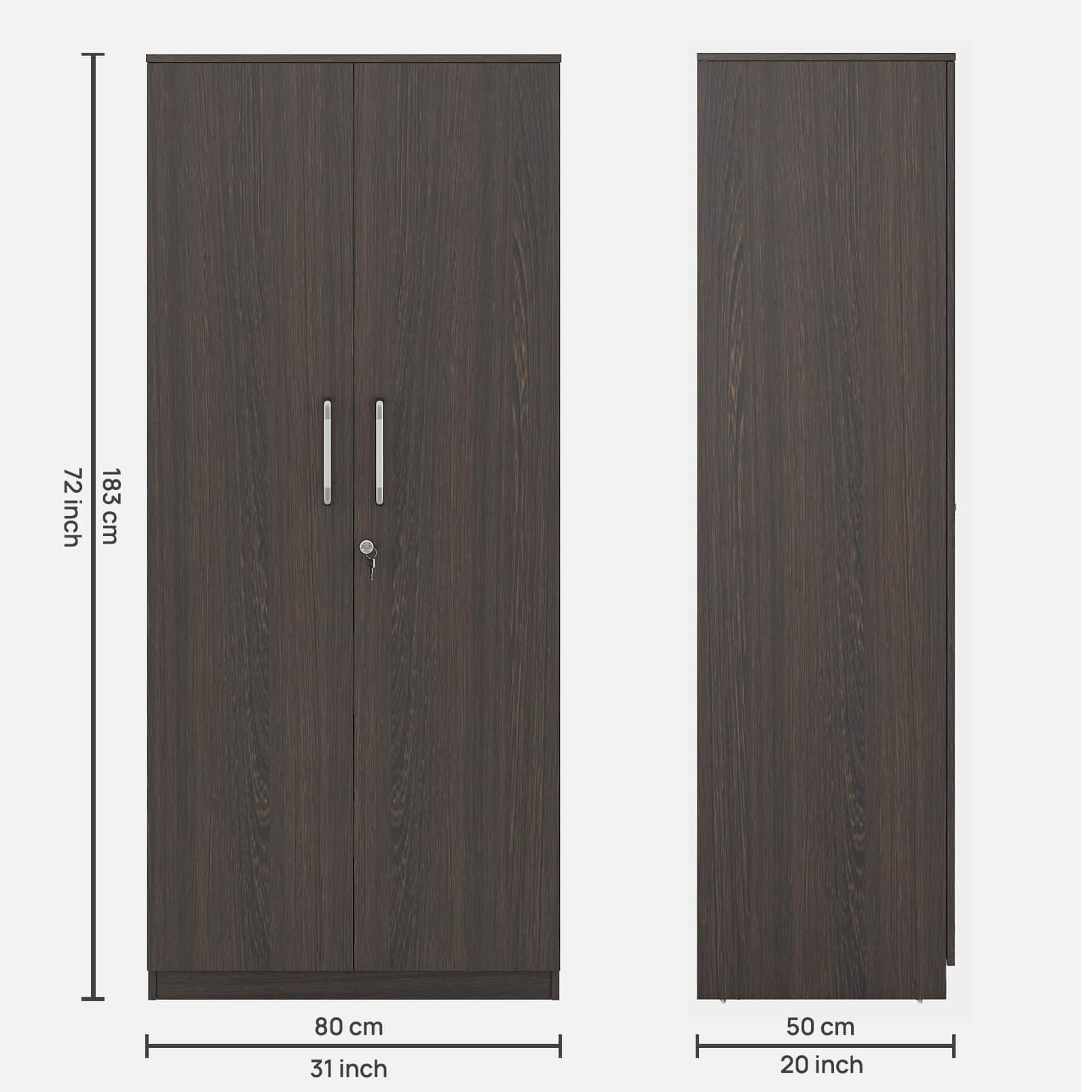 Sugi 2 Door Engineered Wood Wardrobe With Drawer - left_view