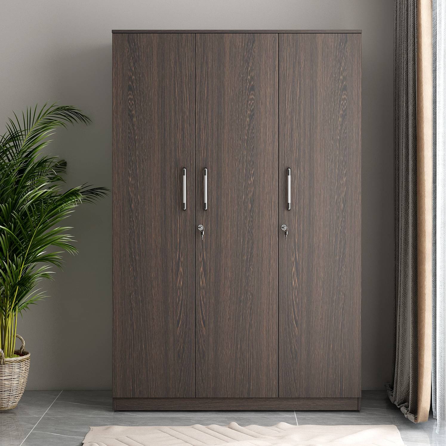 3 Door Engineered Wood Wardrobe with Drawer