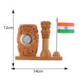 Wooden Pen Holder with Flag & Clock I Handicraft - left_view