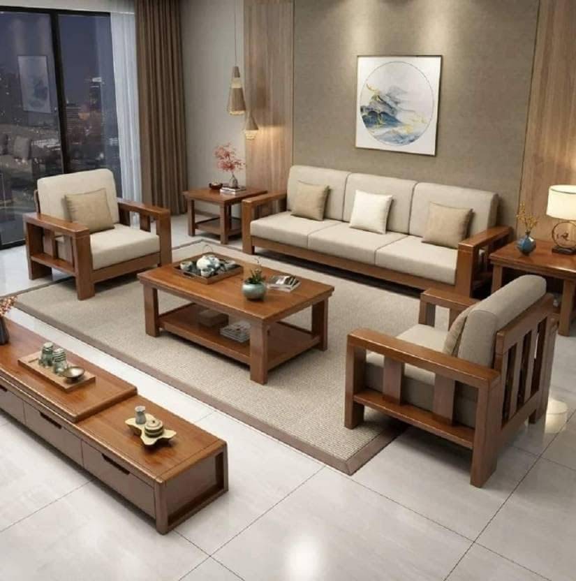 Cygnus 5 Seater Sofa Set | Solid Sheesham Wood Sofa Set for Living Room (3+1+1)