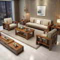 Cygnus 5 Seater Sofa Set | Solid Sheesham Wood Sofa Set for Living Room (3+1+1) - rear_view
