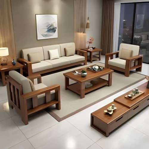 Cygnus 5 Seater Sofa Set | Solid Sheesham Wood Sofa Set for Living Room (3+1+1)