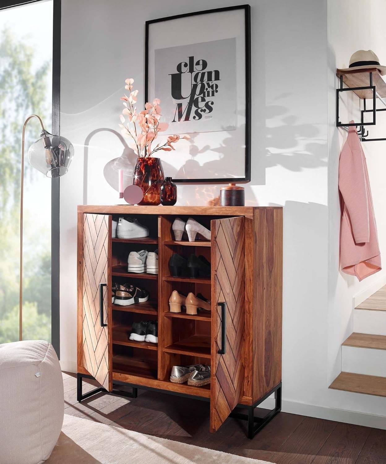 Sapa Wooden Shoes Stand with 2 Door Cabinet Storage