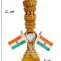 Wooden Ashoka pillar with flag and clock 20 cm - front_view