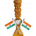 Wooden Ashoka pillar with flag and clock 20 cm - top_view
