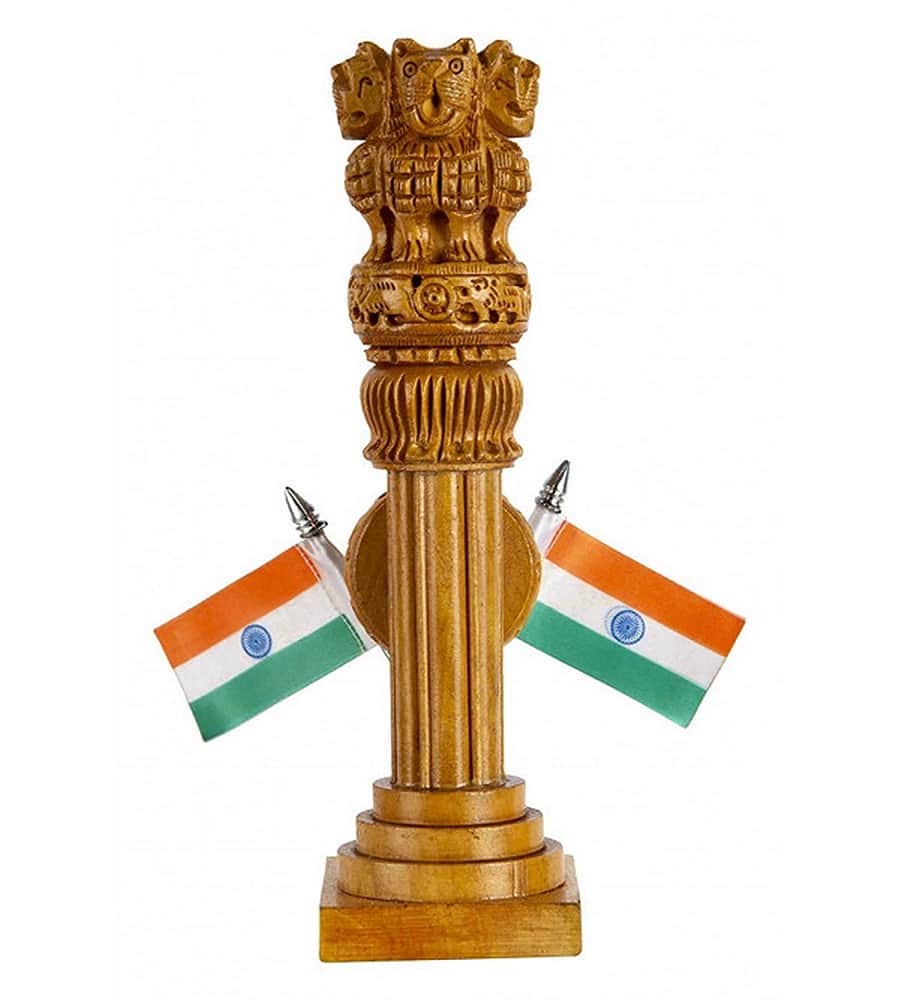 Wooden Ashoka pillar with flag and clock 20 cm - rear_view