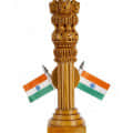 Wooden Ashoka pillar with flag and clock 20 cm - rear_view