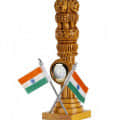 Wooden Ashoka pillar with flag and clock 20 cm - left_view