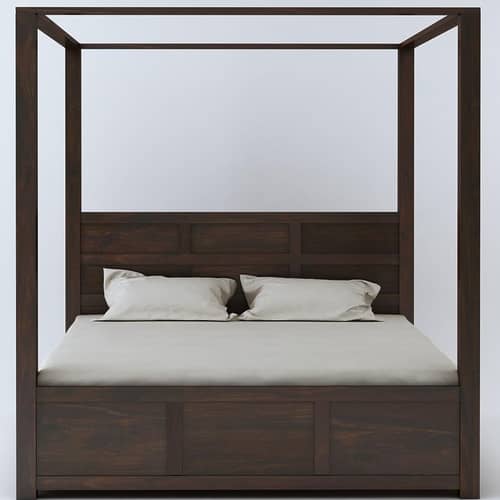 Trios Solid Sheesham Wood Queen Size Poster Bed with Storage