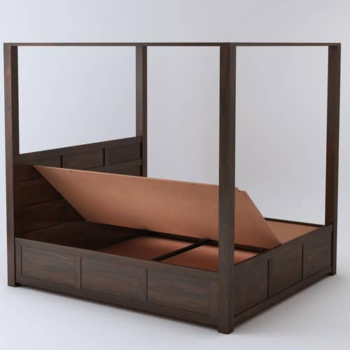 Trios Solid Sheesham Wood Queen Size Poster Bed with Storage