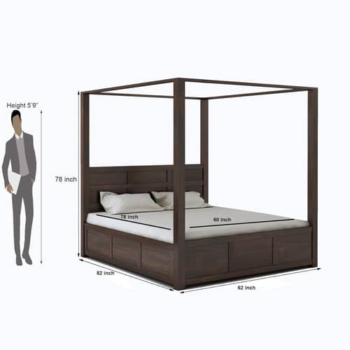 Trios Solid Sheesham Wood Queen Size Poster Bed with Storage