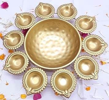 Orleans Diya Shape Decorative Urli Bowl for Home Decor and Gift - top_view
