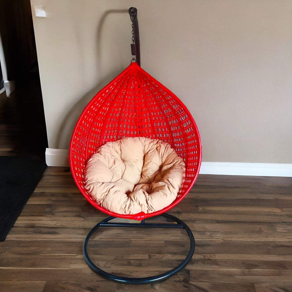 Single Seater Red Swing With Cushions - photo