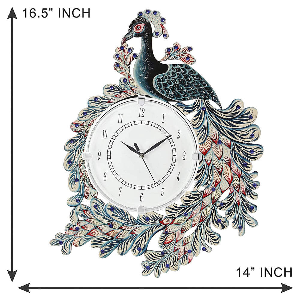 Wooden Antique Wall Clock peacock handpainted for Home wall Decor - photo