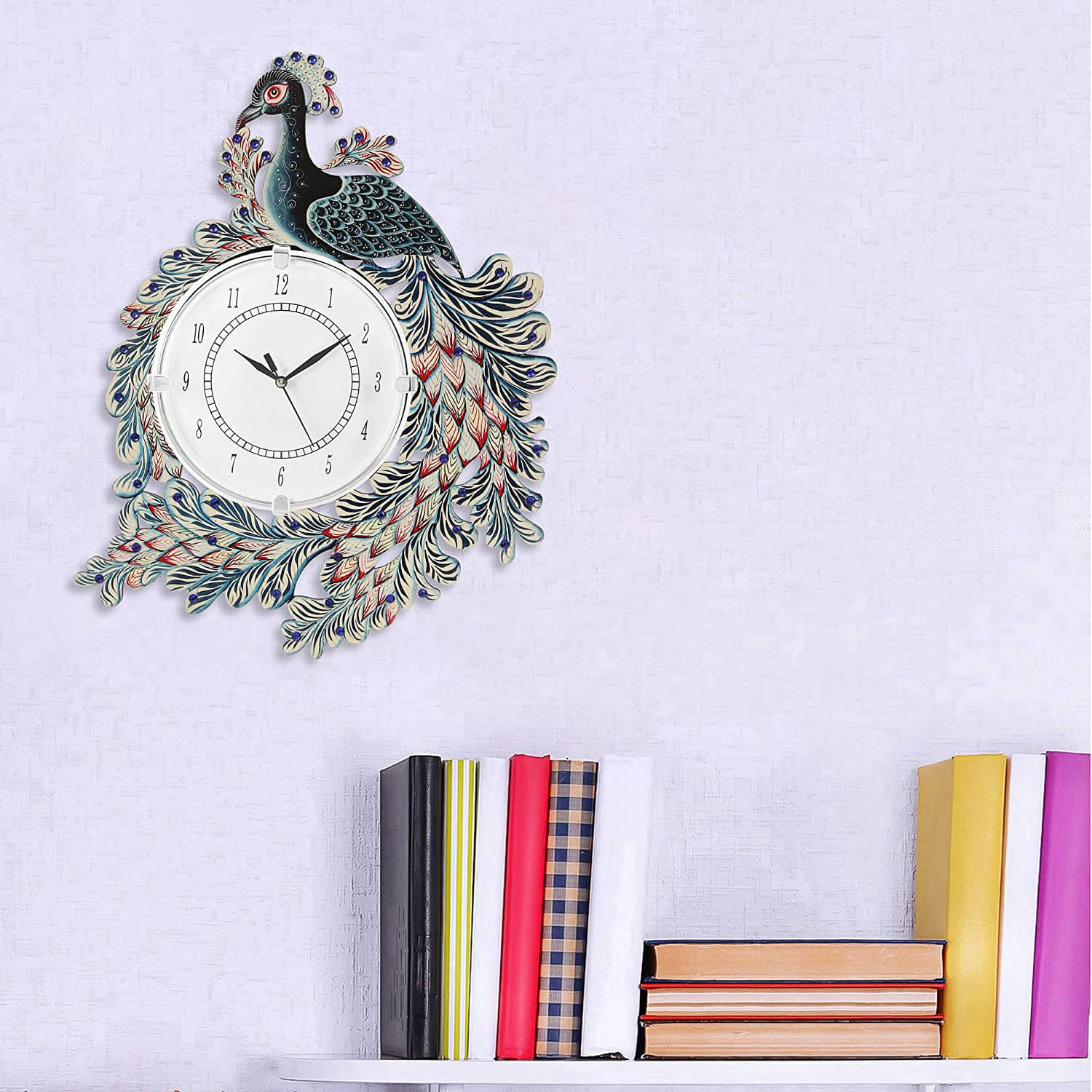 Wooden Antique Wall Clock peacock handpainted for Home wall Decor