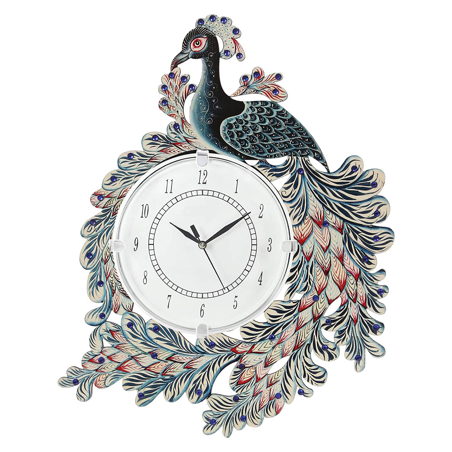 Wooden Antique Wall Clock peacock handpainted for Home wall Decor