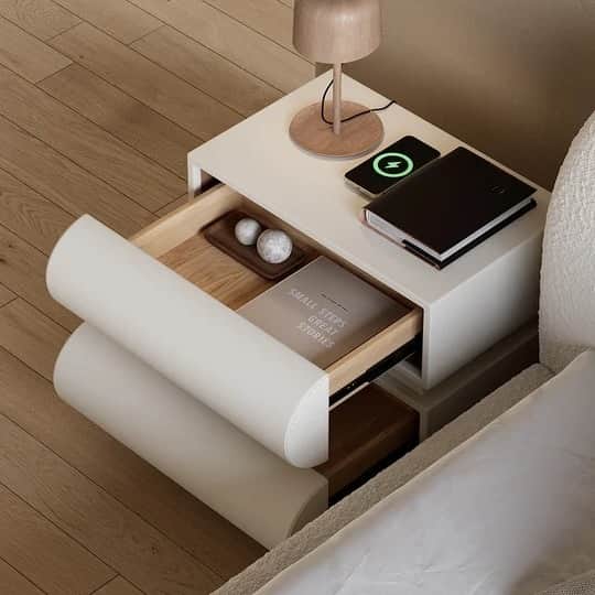 Modern White Bedside Table With Wireless Charging - rear_view