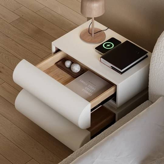 Modern White Bedside Table With Wireless Charging