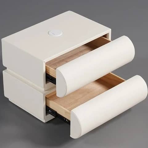 Modern White Bedside Table With Wireless Charging