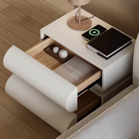 Modern White Bedside Table With Wireless Charging - bottom_view