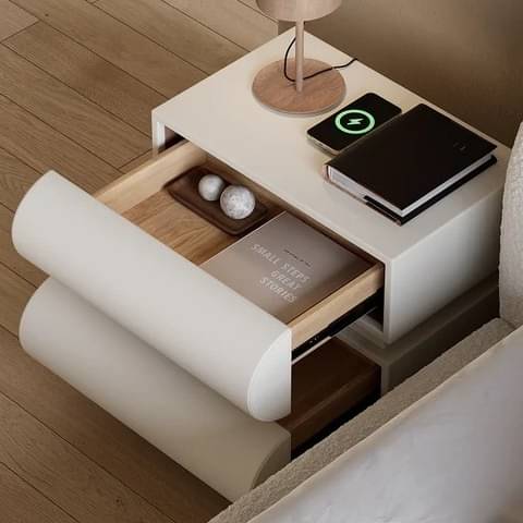 Modern White Bedside Table With Wireless Charging
