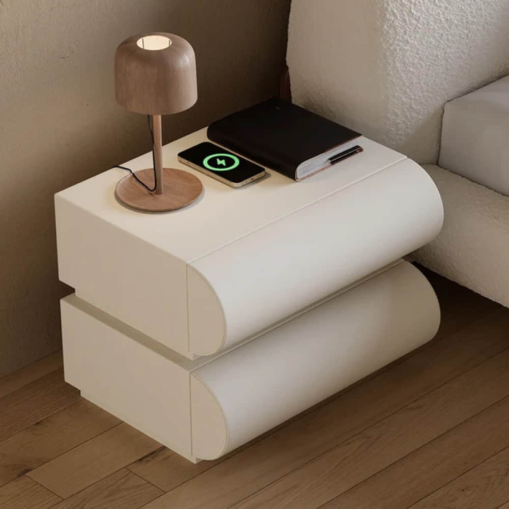 Modern White Bedside Table With Wireless Charging - photo