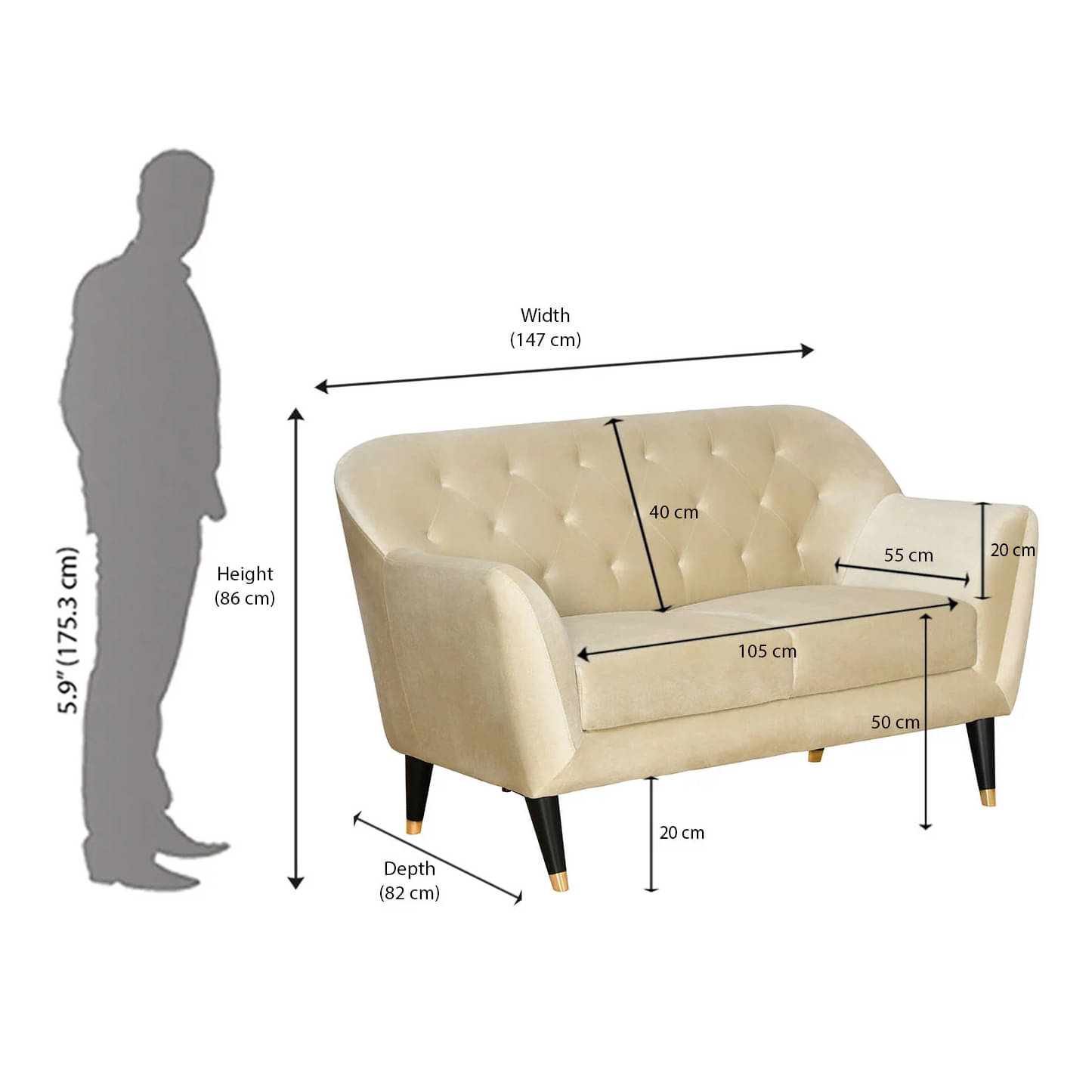 Toledo Two-Seater Fabric Sofa