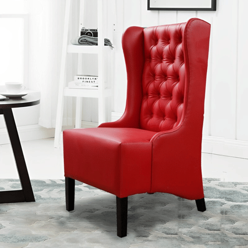 Red Accent Chair With Leatherette Upholstery