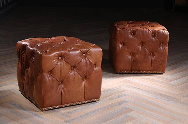 Tuxedo Cube Shape Leather Puff Stool