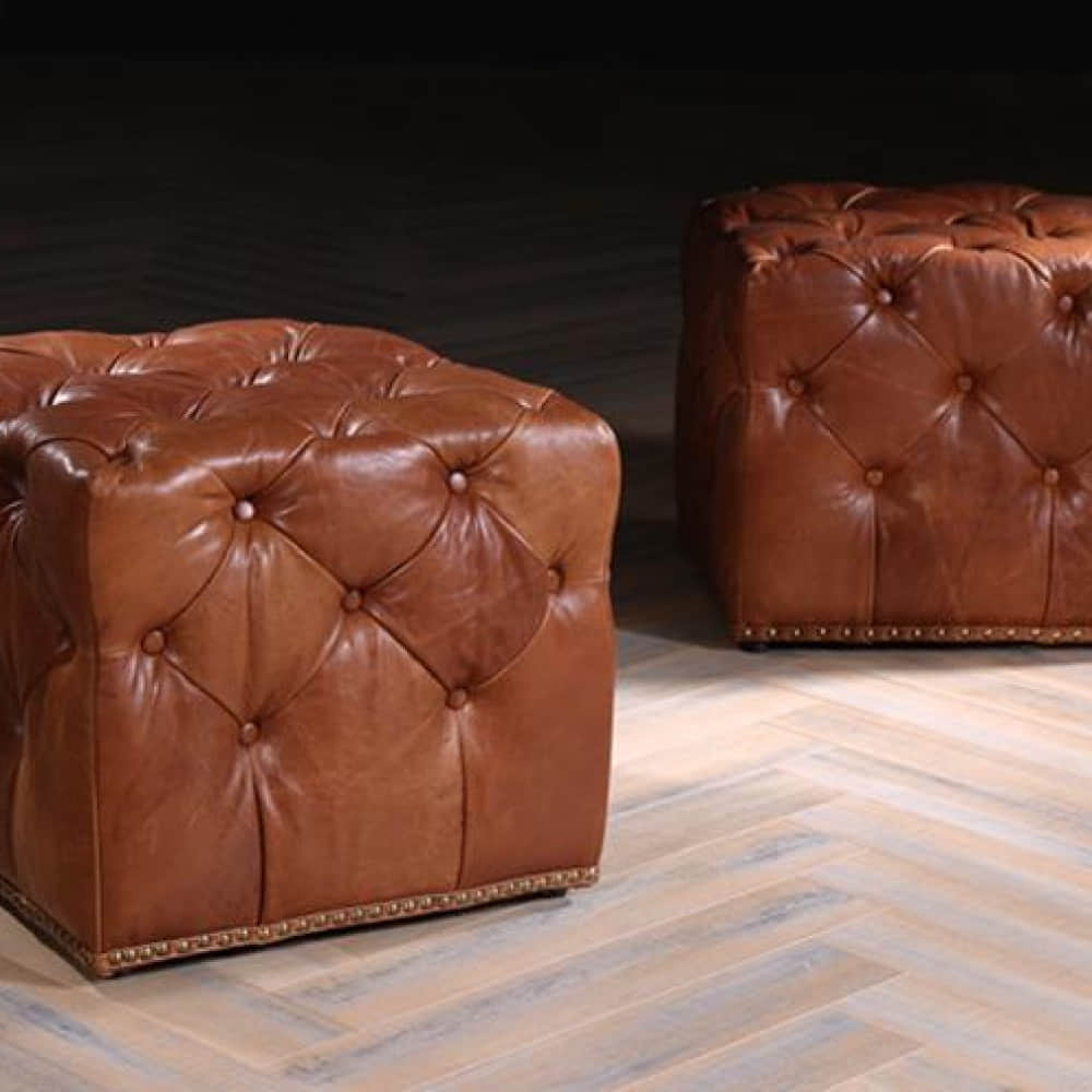 Tuxedo Cube Shape Leather Puff Stool - photo