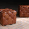 Tuxedo Cube Shape Leather Puff Stool - photo