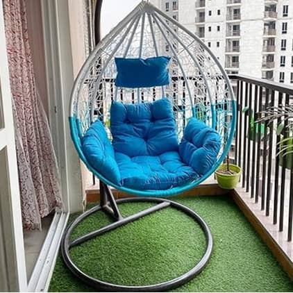Kyoto Swing Chair With Cushion (White & Sky Blue)